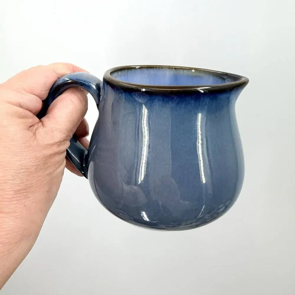 Sango Visions Eggplant Blue with Brown Rim Ceramic Creamer & Sugar Set